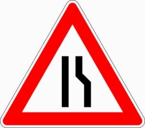 Verkehrszeichen 120-10: Einseitig rechts verengte Fahrbahn